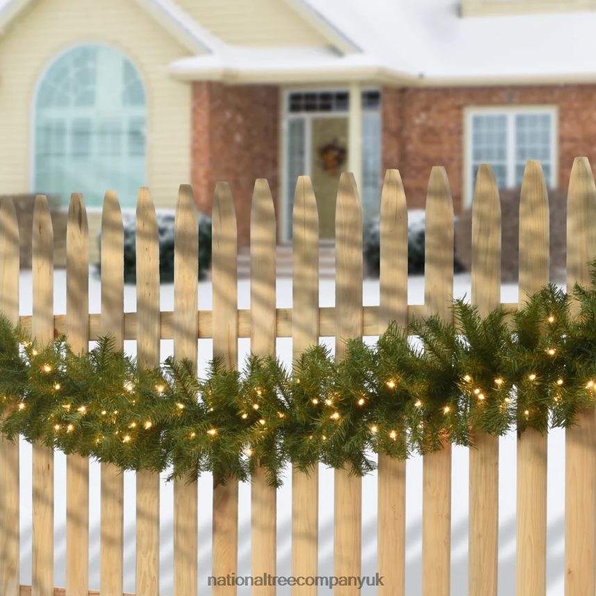 Greenery | National Tree Company Pre-Lit Artificial Christmas Garland Green Norwood Fir White Lights Plug In Christmas Collection 9 Feet F2L4F342